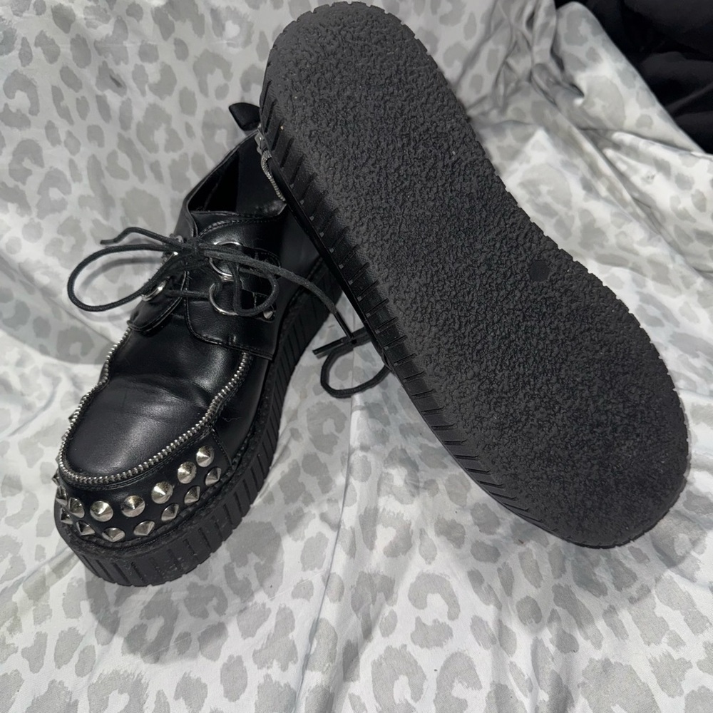 Dolls Kill Black Platform Shoes with Silver Studs - Picture 3 of 5